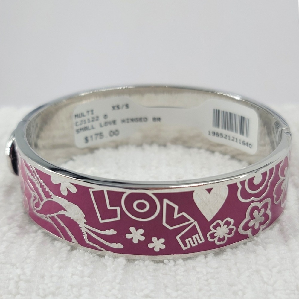 Johnny Was‎ Small Love Hinge Bangle Bracelet Pink Silver XS/S NWT